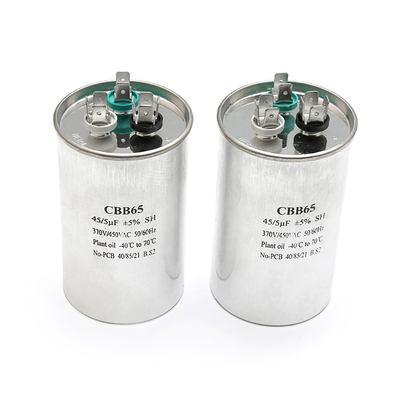 Caisse en aluminium cylindrique de condensateur de course de moteur de climatiseur à C.A. du condensateur de puissance CBB65 45uf 5% 370V 450V